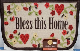 Printed Nylon Kitchen RUG(16&quot;x24&quot;)MULTICOLOR Flowers &amp; Hearts,Bless This Home,Ke - £11.62 GBP
