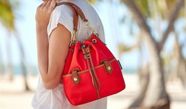 Dooney &amp; Bourke Wayfarer Drawstring Handbag Red Nylon Purse Shoulder Bag $258! - £82.21 GBP