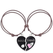 Best Friend Lady Bracelet Girlfriends Bff Heart Pendant Black And White Leather  - £8.36 GBP