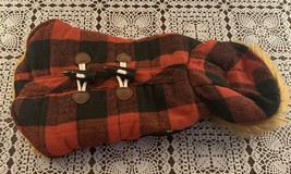 Vibrant Life Dog Jacket Hoodie XS Reversible Red Black Buffalo Plaid Fau... - $12.99