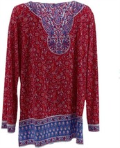 Belle by Kim Gravel Floral Boho Print Knit Top, Turquoise, Size  S ,NEW A350465 - £16.44 GBP