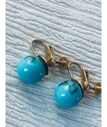 Estate Turquoise w Black Veins Round Plastic Bead Screwback Earrings – 3... - £6.88 GBP