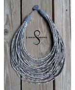 OOAK Grey Sparkle yarn-wrapped statement necklace - tiny sequins / hippi... - £35.58 GBP