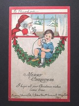 Merry Christmas Santa Claus on Candlestick Telephone w/ Child UNP Postcard c1915 - £7.83 GBP