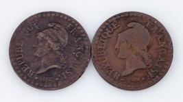 1797A-1798A France Centime Lot (VF+, 2 coins) Paris Mint (L&#39;AN 6 &amp; 7) KM 646 - £44.72 GBP