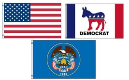 Lot of 3 Flags: USA, Utah State and Democrat 3&#39;x5&#39; Polyester Flag - £13.49 GBP