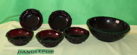 Ruby Red Glass Avon Cape Cod 6 Piece Fruit Dessert And Vegetable Bowls V... - £46.70 GBP