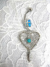 New Spirit Sale Heart Dream Catcher Blue Bead &amp; Dangling Feather 14g Belly Ring - £6.40 GBP