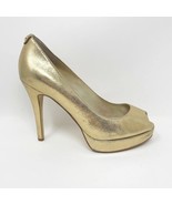 Michael Kors Womens Gold Leather Peep toe Stiletto Heel Platform Pump, S... - $550.92 MXN