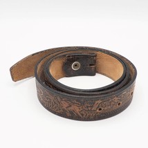 Brown Genuine Hand Tooled Woven Leather Belt Outdoors Deer - $49.39