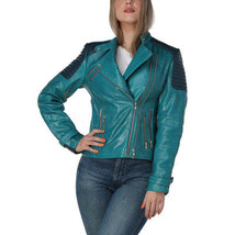 Women Teal Leather Jacket - $6,169.55 MXN