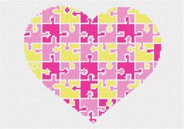 Pepita Needlepoint kit: Pink Yellow Heart Puzzle, 10&quot; x 7&quot; - £39.87 GBP+