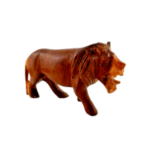 Wooden Hand Carved Ferocious Lion Figure - $18.81