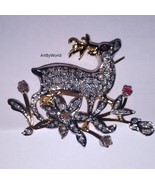 Rose Cut Diamond Deer And Flower Brooch,  Art Deco Brooch, Handmade Brooch - €342,01 EUR