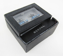 Stainless Steel And Blue Merona Cufflinks With Original Box - £15.81 GBP