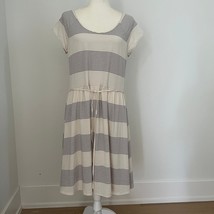 Garnet Hill Striped Short Sleeve Dress Cream Gray Stripe sz 16  - $550.93 MXN