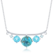 Sterling Silver Graduating Round Turquoise and Blue CZ Necklace - £76.30 GBP