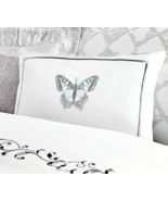 Sferra Papilio Pillow Cover Silver Butterfly Embroidery White Linen 12x1... - £35.90 GBP