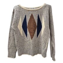 70s Retro VTG Society Tan Diamond Speckled Mens Sweater Sz M Wool Blend - $39.20