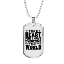 Take Heart Cross Christian Necklace Stainless Steel or 18k Gold Dog Tag 24&quot; Cha - £37.06 GBP+