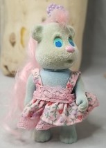 Bitsy Bear Blue Tyco Wind Up Figure Pink Hair Pink Floral Dress 4&quot; - £6.16 GBP