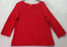 Ruby Rd. Sweater Women&#39;s Small Red Glitter Cotton Beaded Long Sleeve Round Neck - £13.76 GBP