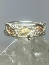 Black Hills Gold ring size 6.75 leaf band floral sterling silver boho women girl - £101.29 GBP