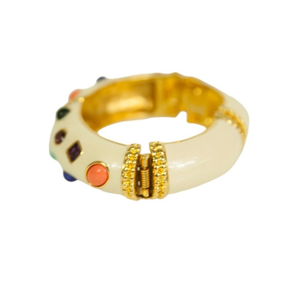 KENNETH JAY LANE Enamel Cuff Bracelet in Off White with multi color cabochons Item image 4