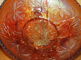 Carnival Glass Bowl 9+&quot; Water Lily Lotus Marigold Iridescent Northwood o... - $42.74