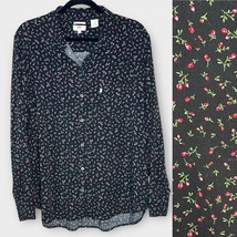 LEVI’S black micro floral viscose button down boyfriend fit blouse size XL - £18.92 GBP