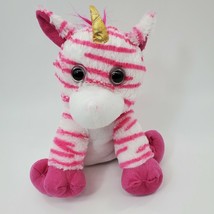 Kellytoy Zebra Unicorn Pink White Gold Horn Plush 12&quot; Stuffed Animal Toy B304 - £11.78 GBP