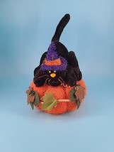 Halloween 8&quot; Cat on Pumpkin Plush Stuffed Animal Decor Figure Centerpiec... - $15.00