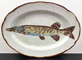 Enesco Pike Fish Oval Platter Vintage Speckled Brown Trim Serving Dish Fishing - £31.04 GBP