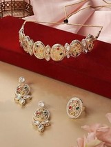 Multi Colour Kundan &amp; Stones Choker Set Necklace Earring &amp; Ring Set For Women - £18.34 GBP