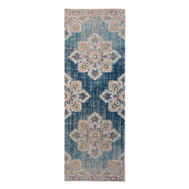 7&#39; Yellow and Navy Medallion Power Loom Runner Rug - £115.26 GBP+