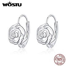 WOSTU Hot Sale 925 Silver Rose Flower Drop Earrings Zircon Delicate Dangle Earri - £16.59 GBP