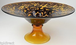 Art Glass Handmade Amber Bowl With Controlled Colors &amp; Applied Base Home Decor - £58.00 GBP