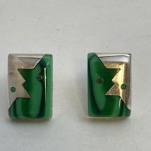 Taxco TC-925 MCM Rectangular Green Malachite Sterling Silver Clip-on Ear... - $833.10 MXN