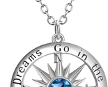 Graduation Gift，Sterling Silver Compass Necklace with Birthstone Crystal... - £39.19 GBP