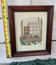 Framed Cross Stitch Sampler Wedding Ring Quilt Porch Floral Ladder Bck C... - $48.97