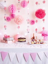 Baby Shower Party Decoration Pom Pom - Pink &amp; White - Cute Hanging Garland - £3.87 GBP