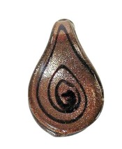  Glass Lampwork Focal Bead Drop Pendant Copper &amp; Black Swirl Glitter - £5.55 GBP