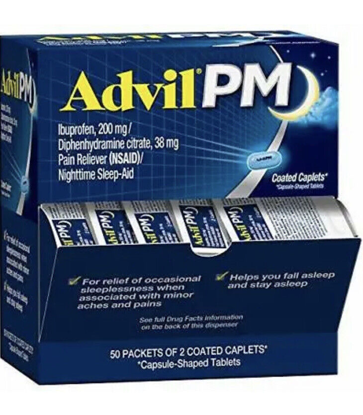 Primary image for Advil PM 50 Packets of 2 Coated Caplets Dispenser Box