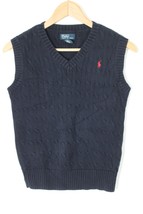 Polo Ralph Lauren M Boys&#39; Youth Blue Cable Knit V-Neck Cotton Sweater Vest - $18.99