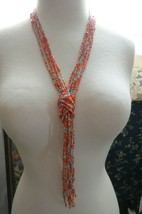 Flapper Style Long Necklace Knot Orange Red Blue Green Micro Beads Lobster Catch - £20.43 GBP