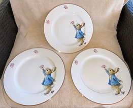 3 Peter Rabbit Porcelain 11” Dinner Plates Butterflies Gold Rim Beatrix ... - $53.99