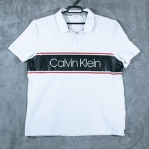 Calvin Klein Polo Shirt Men&#39;s XL White Short Sleeve Stretch Knit Block L... - £9.83 GBP
