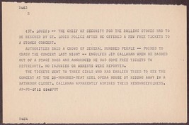 Rolling Stones Security Chief Rescued from Fans - 1978 A.P. Teletype #1 - $12.75