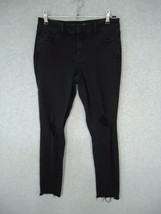 Old Navy Women&#39;s Rockstar Super Skinny Jeans Mid Rise Black Distressed Raw Hem 6 - £9.80 GBP
