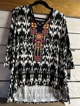 ND New Direction stretch knit Top Plus Size 3X Women’s Abstract Black Wh... - $27.41